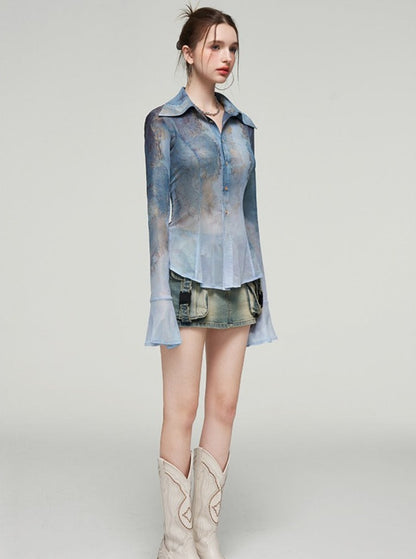 Gold Blue Sheer Art Shirt