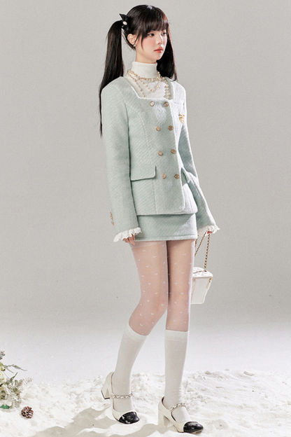 Ice Blue Retro Gurley Jacket + Tight Skirt