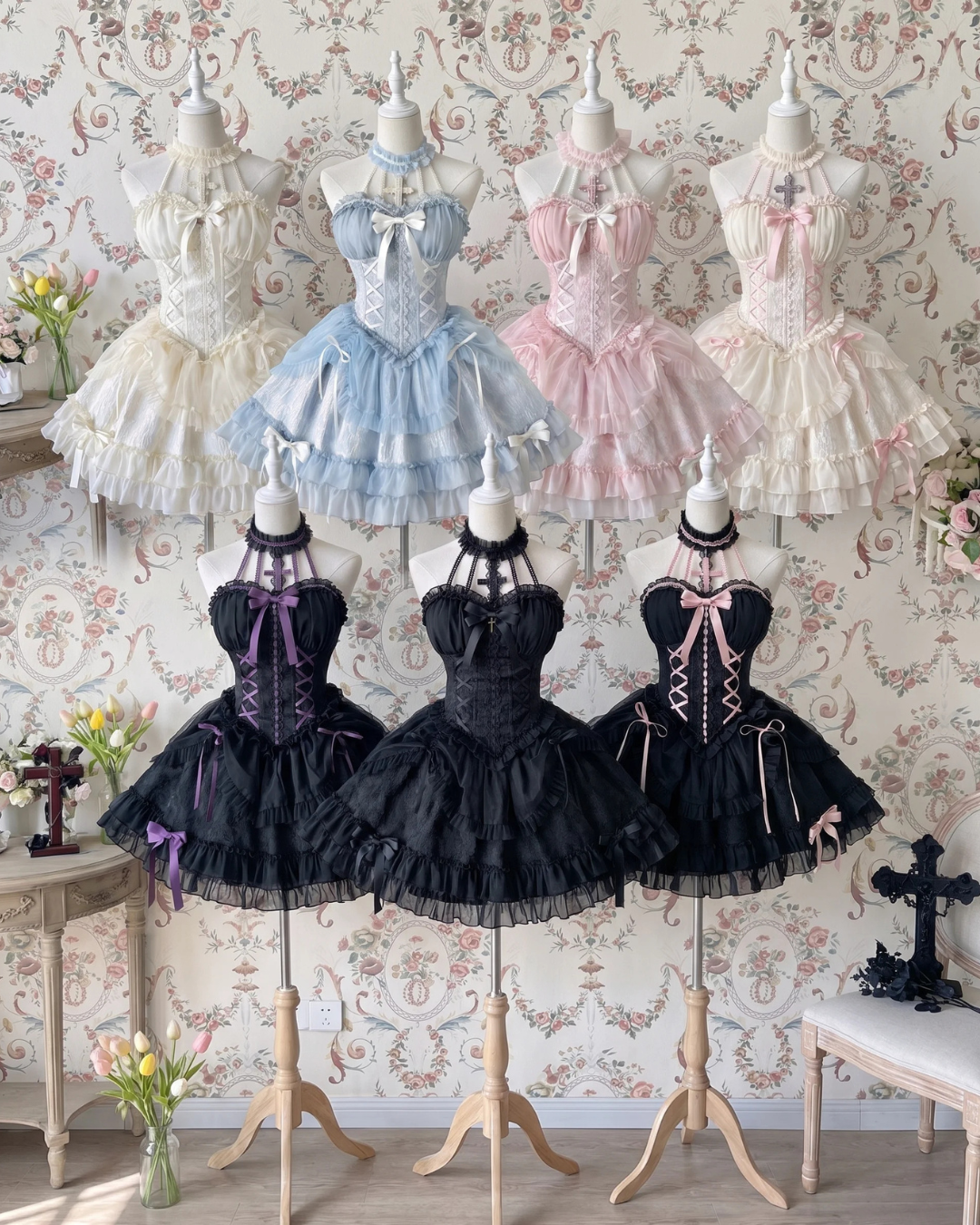 [Fecha límite de reserva: 8 de agosto] Vestido lolita de muñeca con cuello halter cruzado y tutú
