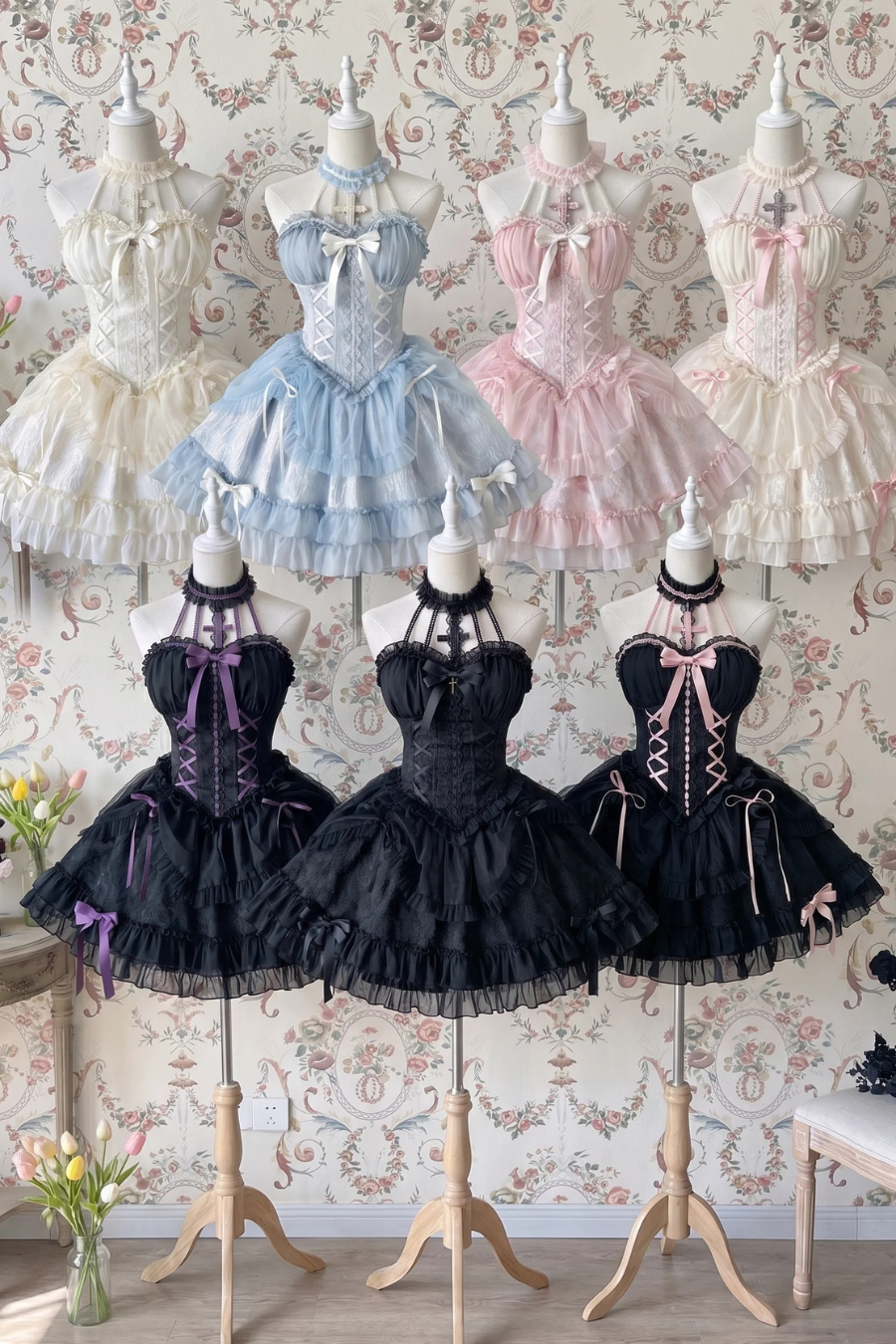 [Fecha límite de reserva: 8 de agosto] Vestido lolita de muñeca con cuello halter cruzado y tutú