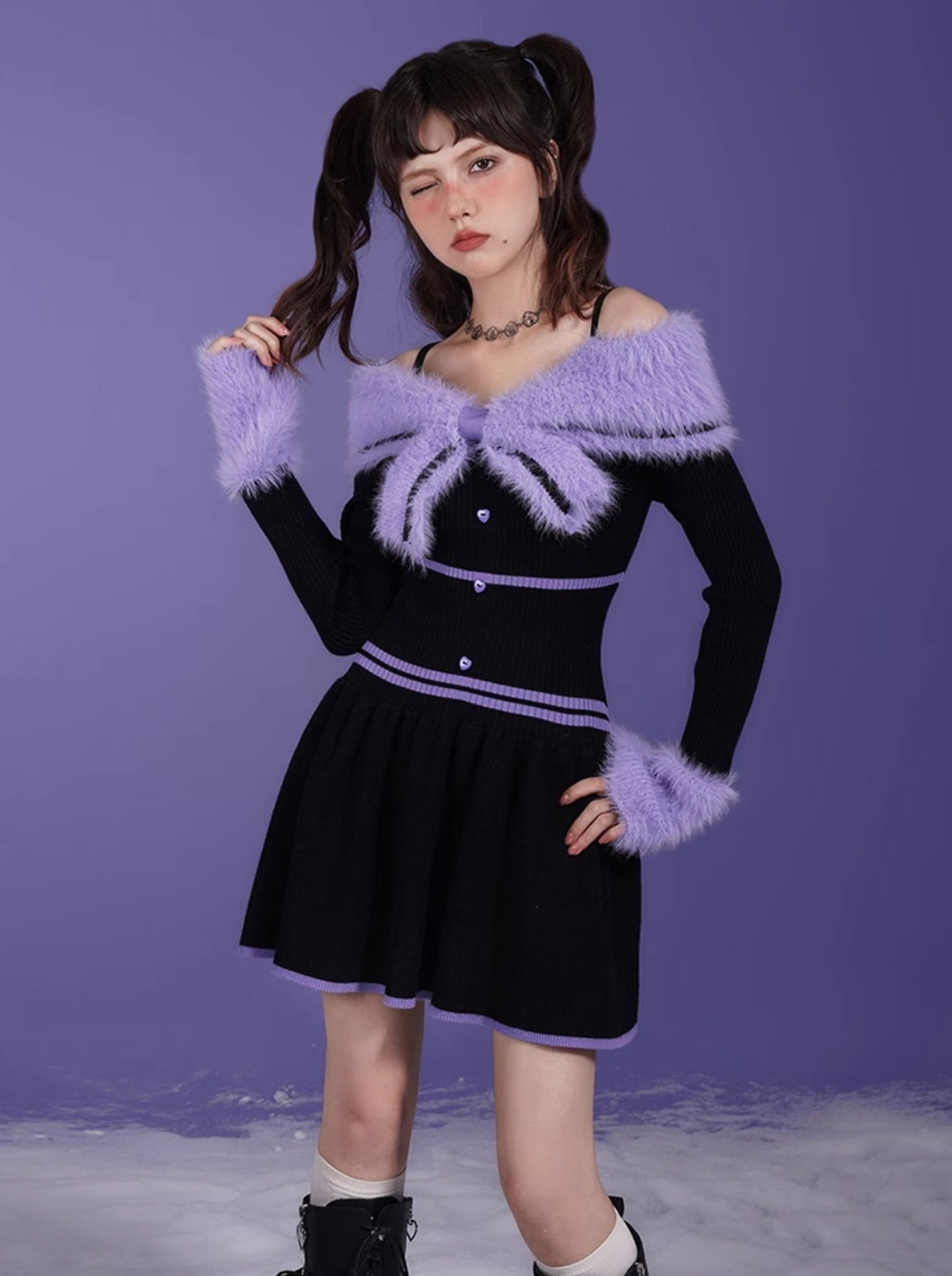 Girl Fighting Spirit Dark Fur Dress