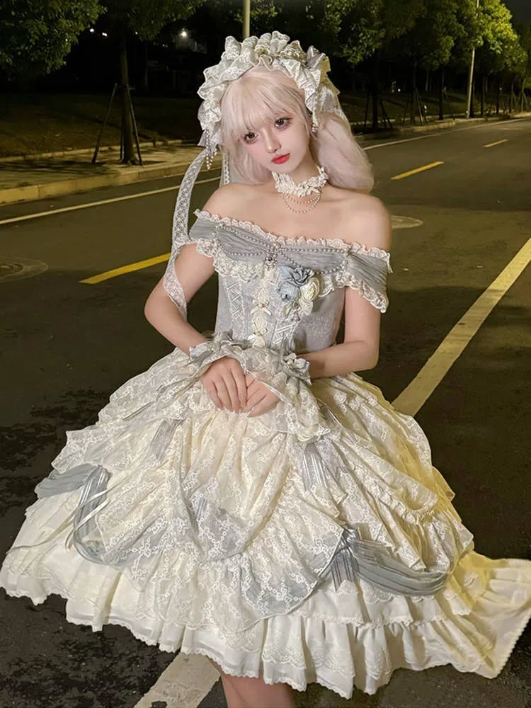 [Pre-order Deadline: June 14] Mist Blue Moonlight Elegant Princess Lolita Corset Pull-Up Dress