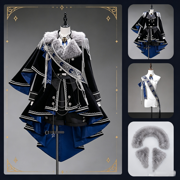 [Pre-order Deadline: December 7] Dark Blue & Black Royal Prince-Inspired Military Lolita Coordinated Outfit 1/2 + Complete Set in Ouji Style
