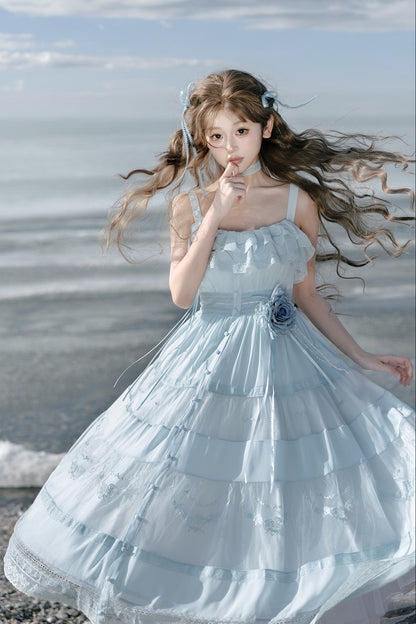 【Cierre de reservas: 22 de junio】Vestido romántico en capas con bordado floral azul/negro
