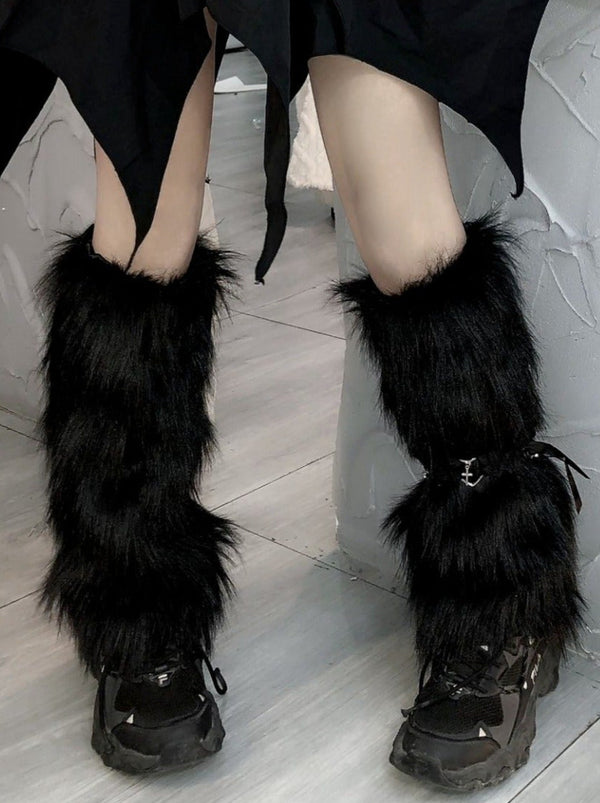 Punk Rock Black Fur Leg Warmers