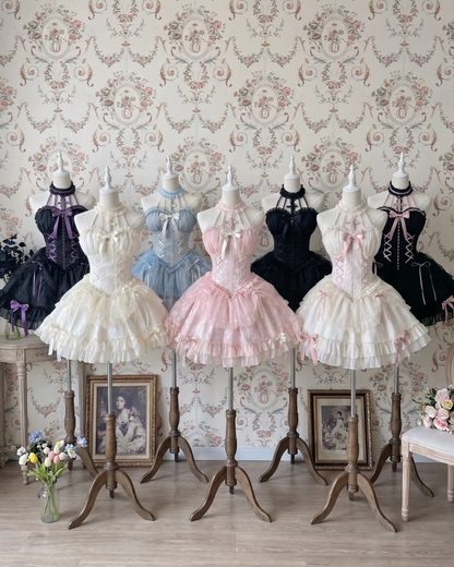 [Fecha límite de reserva: 8 de agosto] Vestido lolita de muñeca con cuello halter cruzado y tutú