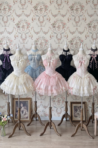 [Fecha límite de reserva: 8 de agosto] Vestido lolita de muñeca con cuello halter cruzado y tutú