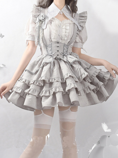 Silver Frill Lace-up Gothic Skirt