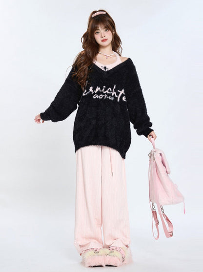 Faux Two-Piece Halter Neck Loose Sweater Knit