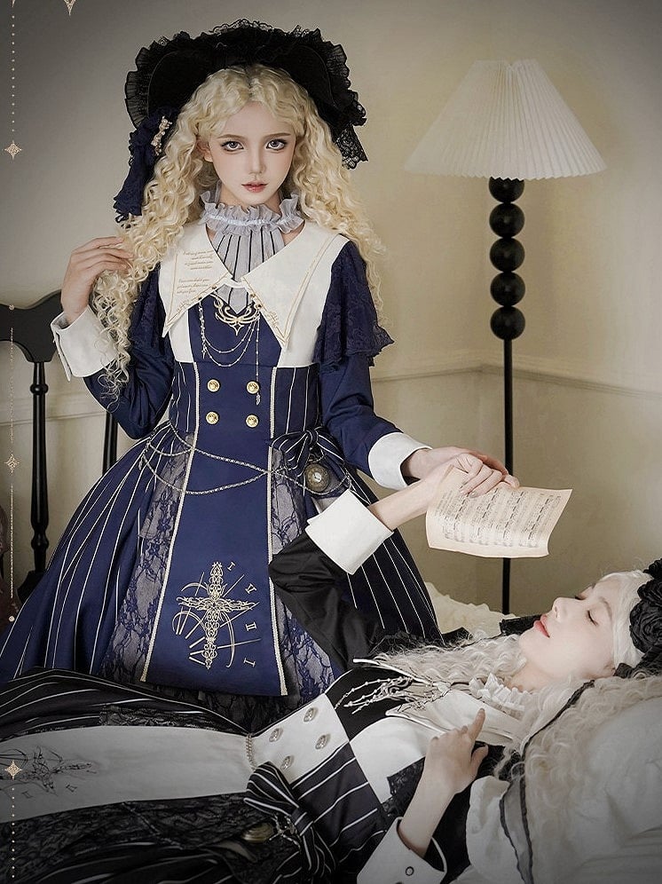 【2月26日予約締切】ゴシックエンブロイダリーストライプ懐中時計シスタードレスフルセット＋ヘッドドレス