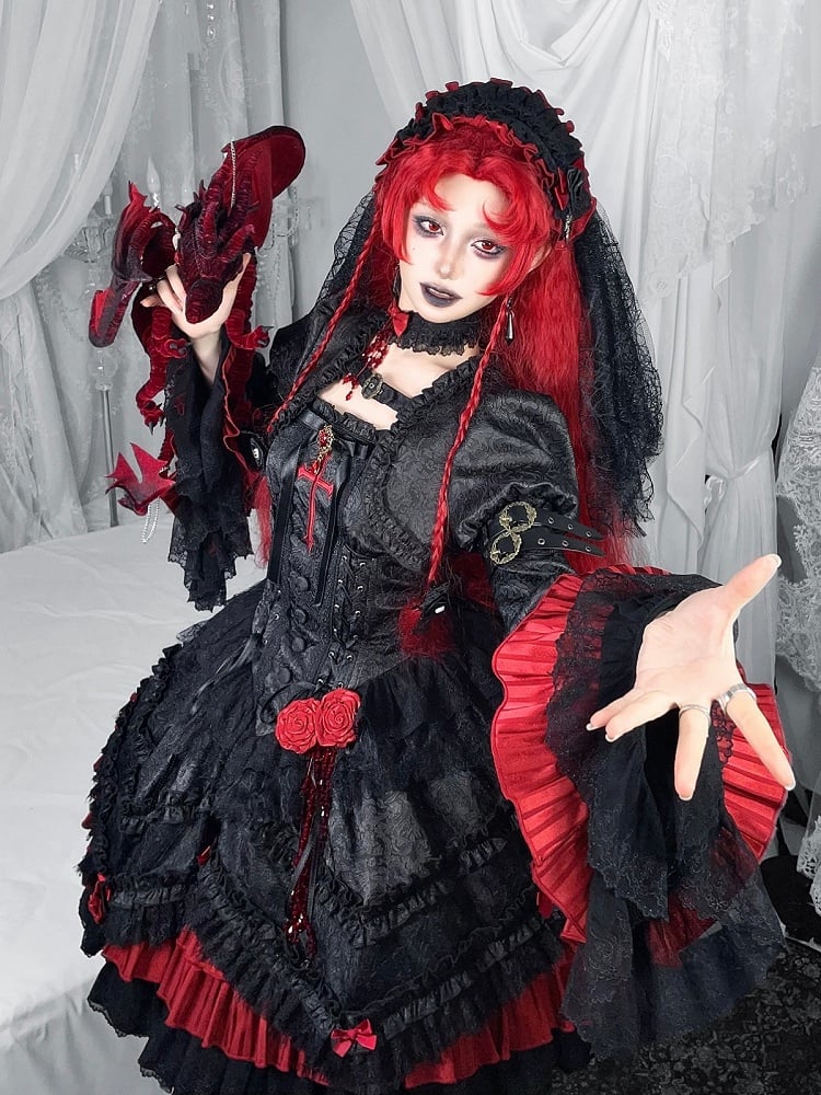 【4月21日予約締切】ブラッドフィーストダークゴシックローズクロスコルセットサスドレス＋ベルスリーブショートジャケット＋アクセサリー