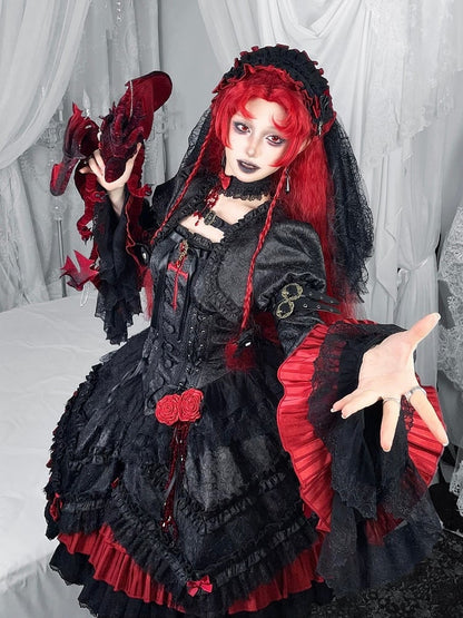 【4月21日予約締切】ブラッドフィーストダークゴシックローズクロスコルセットサスドレス＋ベルスリーブショートジャケット＋アクセサリー