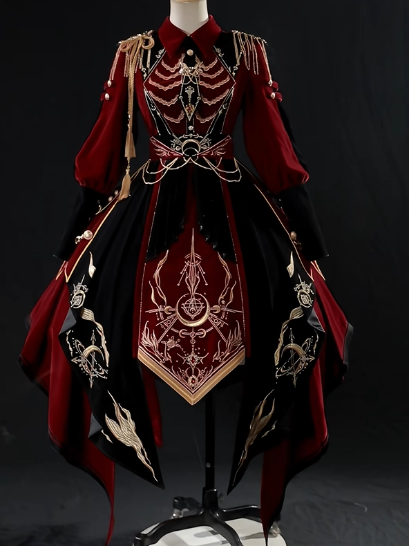 [Pre-order Deadline: November 16] Holy Army Red Black Embroidery Military Uniform Cape Dress Complete Set + Dress Set