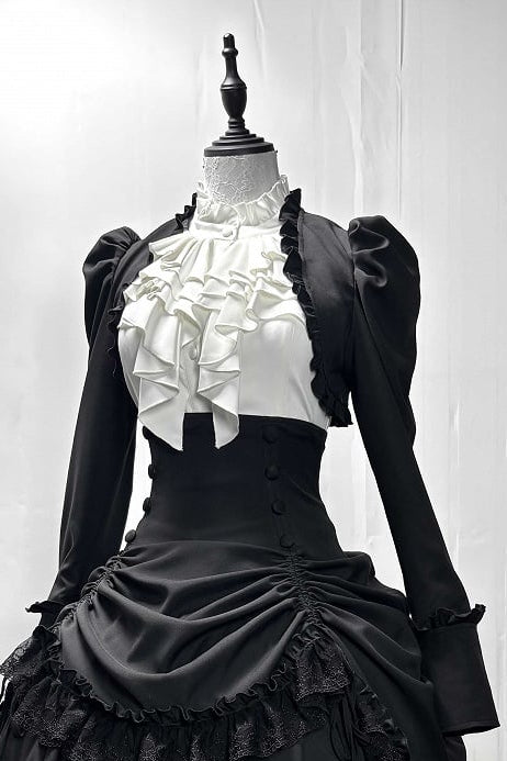 【3月6日予約締切】ダークゴシックブラックショートジャケット＋ホワイトシャツ＋ローズリボン