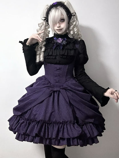 [Précommande jusqu'au 18 avril] Robe corset Lolita gothique à motif sombre et dentelle violette