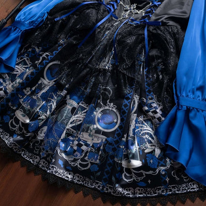 [Pre-order Deadline: June 19] Blue x Black / Blue x White Skull Rose Gothic Lolita Spiderweb Tulle JSK Dress