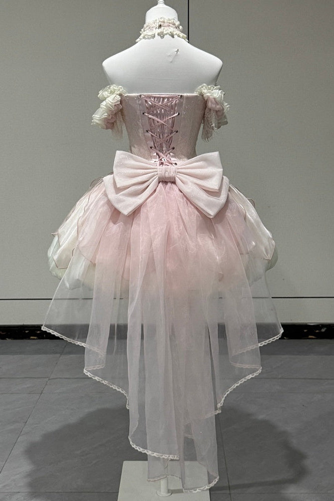 【9月6日予約締切】Romantic Rose Ballet Lolita Bow Lace Corset Bustier＋Layered Ruffle Bow Bubble Skirt + Bow Train（Set1/2）