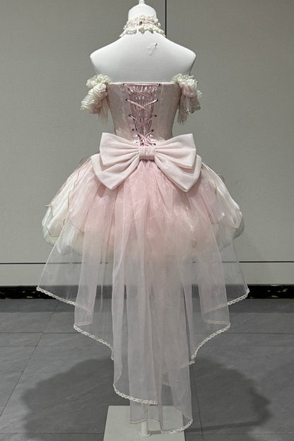 【9月6日予約締切】Romantic Rose Ballet Lolita Bow Lace Corset Bustier＋Layered Ruffle Bow Bubble Skirt + Bow Train（Set1/2）