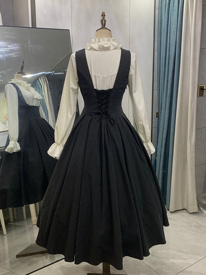 【4月14日予約締切】ダークグレークラシックラペルショルダーロリータコルセットドレス（ショート・ロングA/B）