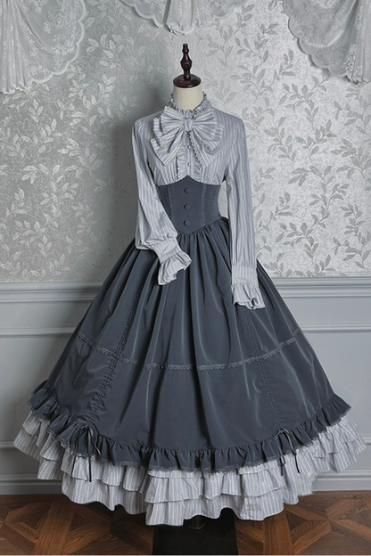 【12月23日予約締切】ビクトリアデュークエレガントクラシックフリルスタンドカラーリボンシャツ