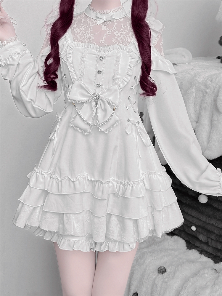 [Pre-order Deadline: April 22] Sweet and Gothic Floral Lace Ruffle Ribbon Dress Suit Full Set