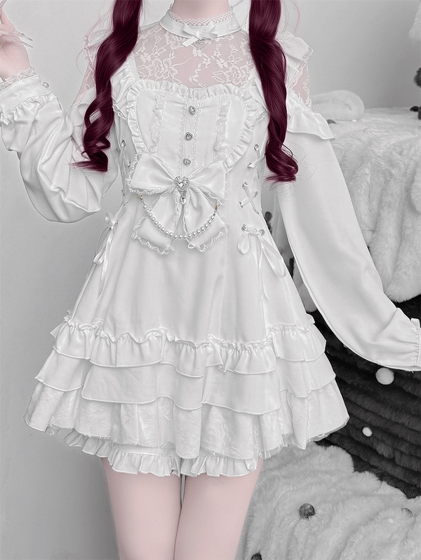 [Pre-order Deadline: April 22] Sweet and Gothic Floral Lace Ruffle Ribbon Dress Suit Full Set