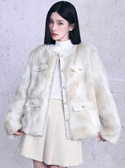 Milky Marble Fur Over Snow Jacket