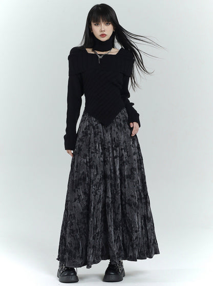 Ghost Girl Pleated Textured Velvet Skirt