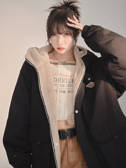 Hoodie Loose Boa Liner Cotton Jacket Coat