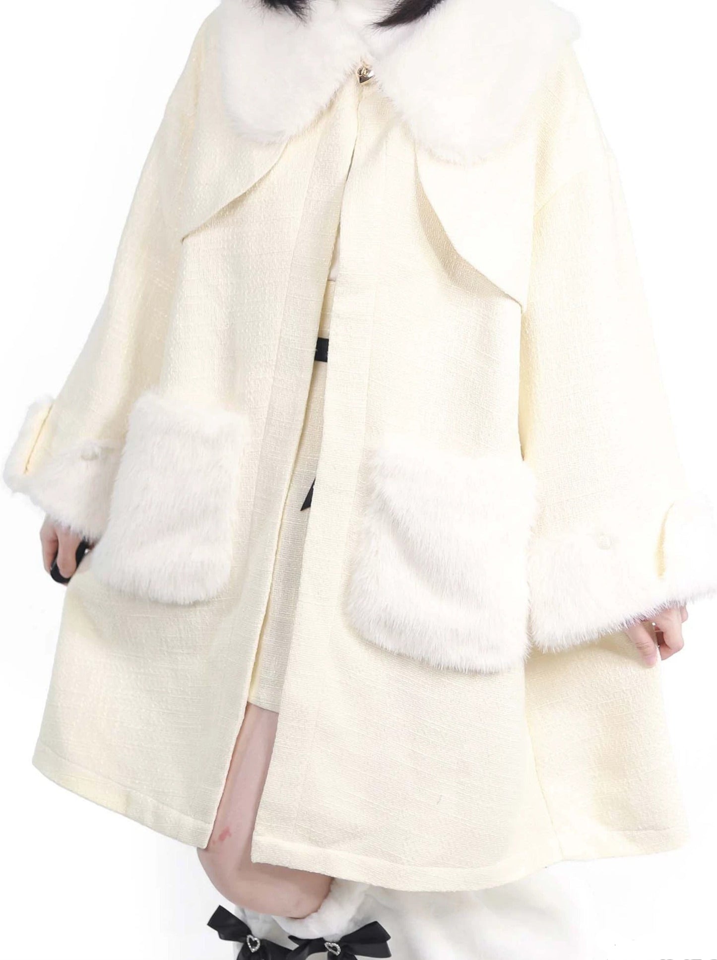 Pure White Snow Fur Jacket Top Skirt Leg Warmer Set