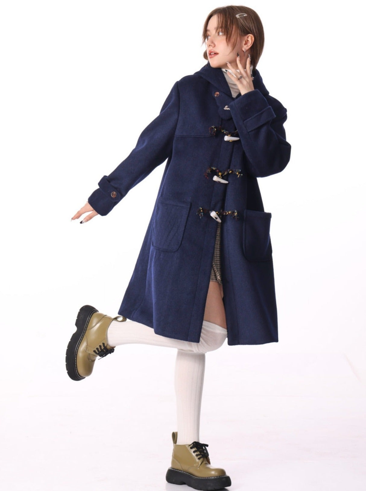 Mid-length Hooded Wool Coat