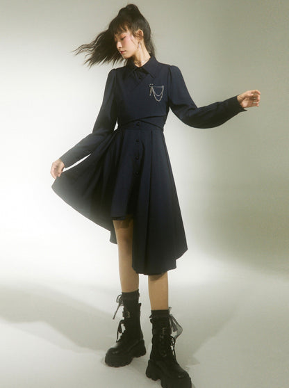 Chic Asymmetrical Pleated College Dress