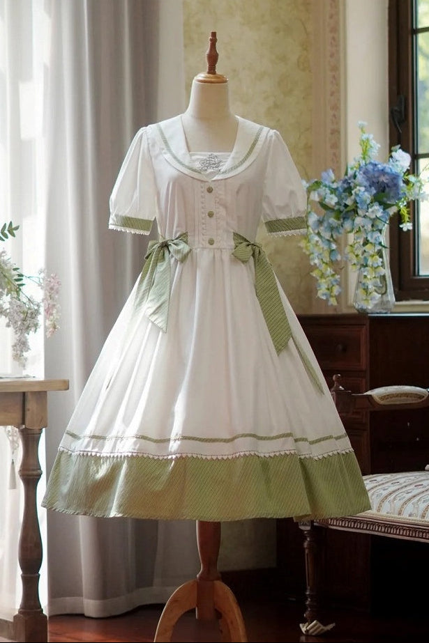 [Reservierungsschluss 28. Juni] 5 Farben/Sailor-Lolita-Streifenkleid mit Schleife und Puffärmeln