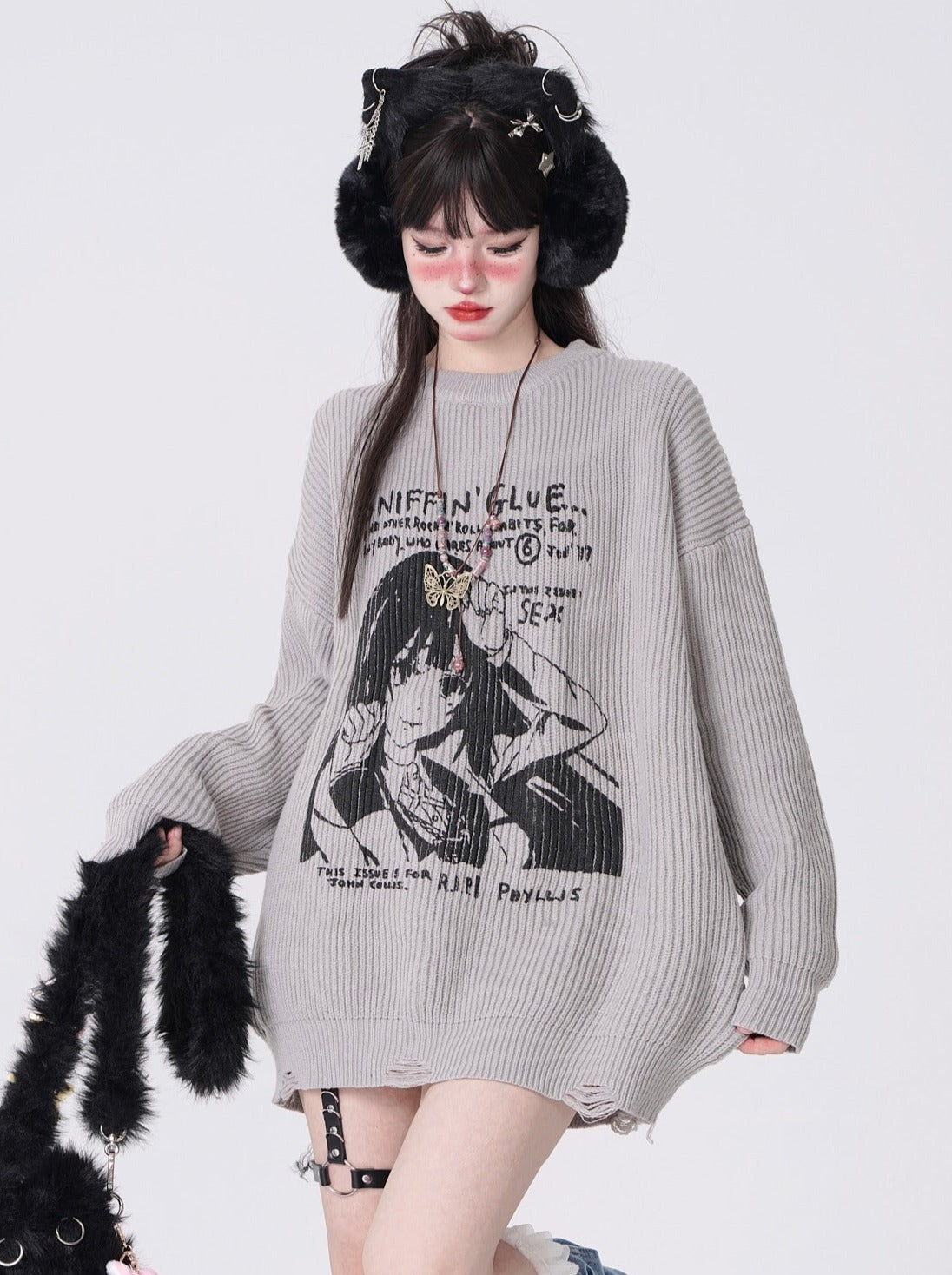 Comic Girl Illustrated Lässiger Pullover