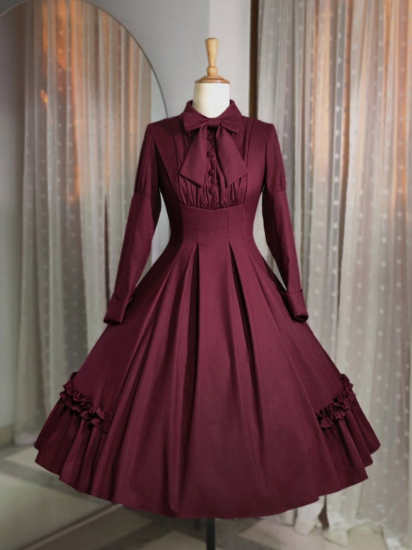 Elegant Long Sleeve Ruffle Ribbon Dress