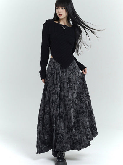 Ghost Girl Pleated Textured Velvet Skirt