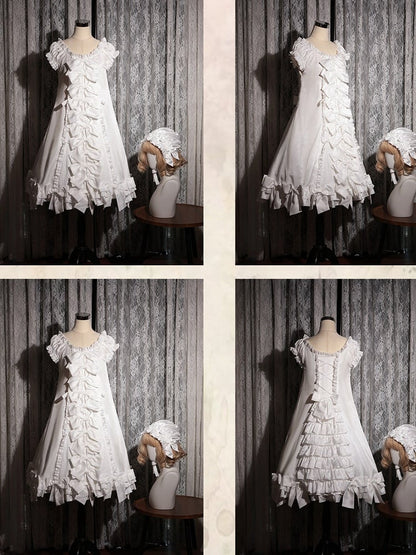 [November 15 Reservation Deadline] White Doll Style Front & Back Two-Way Ruffle Ribbon Lolita Dress (Short/Long) + Matching Shorts (Short/Long) + BB Hat