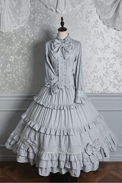 【12月23日予約締切】ビクトリアデュークエレガントクラシックフリルスタンドカラーリボンシャツ