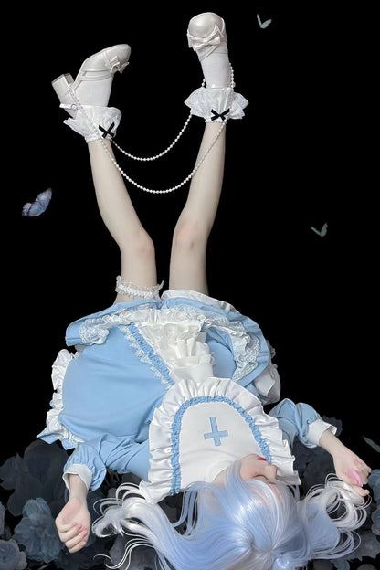 【Angelic Aesthetic👼】Stand Collar Cross Angel Tiered Ribbon Dress