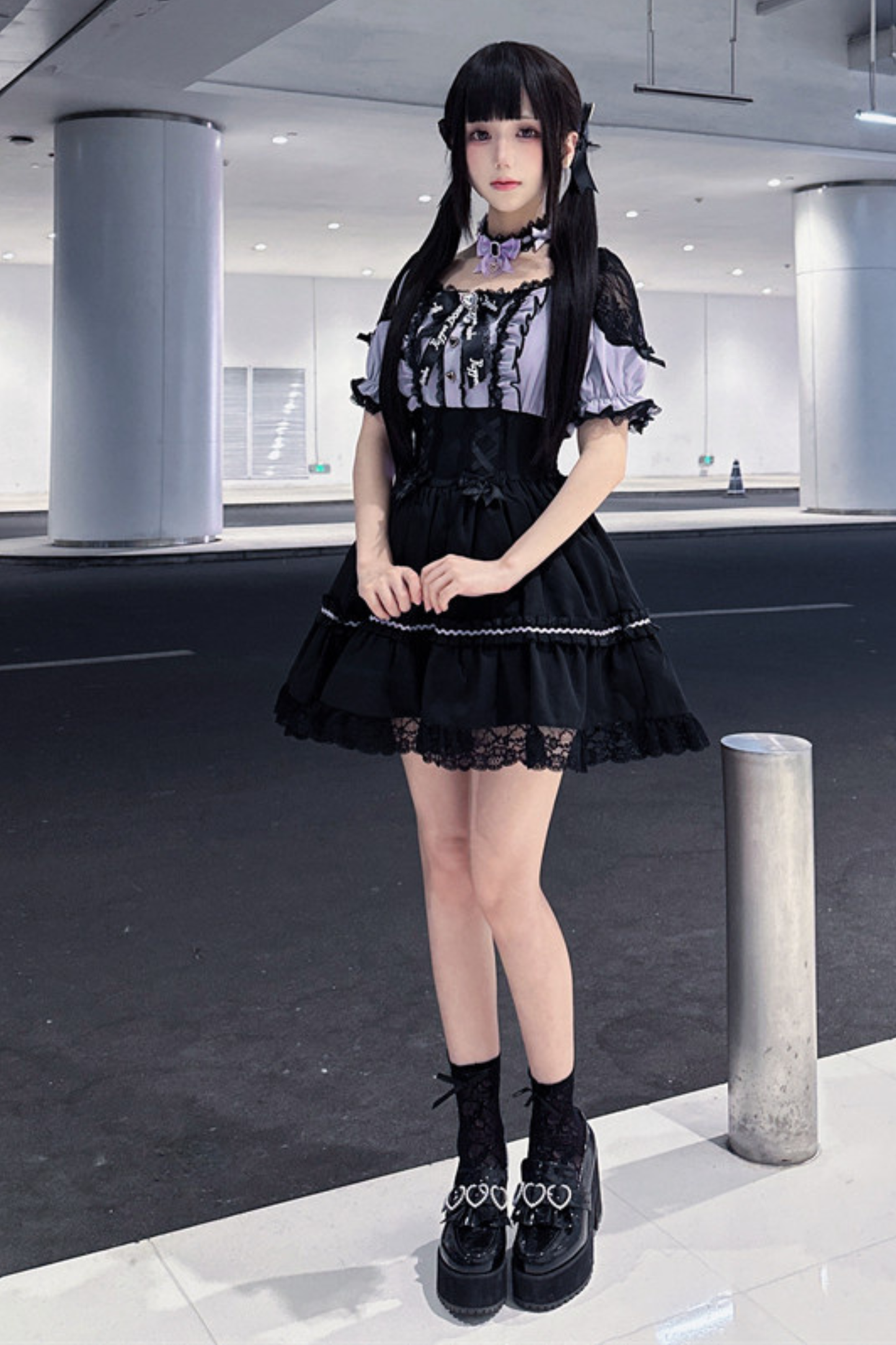 Lila Spitzen-Herz-Kleid + Schleifen-Klammer + Halskette