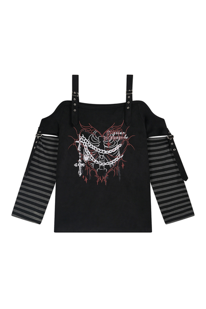 Dark Mode Striped Off-the-shoulder Top