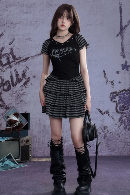 Vestido con capucha a rayas Y2K Punk