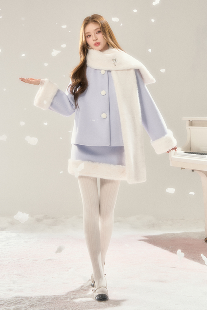 マフラー付きスイートファーコート+ファースカート