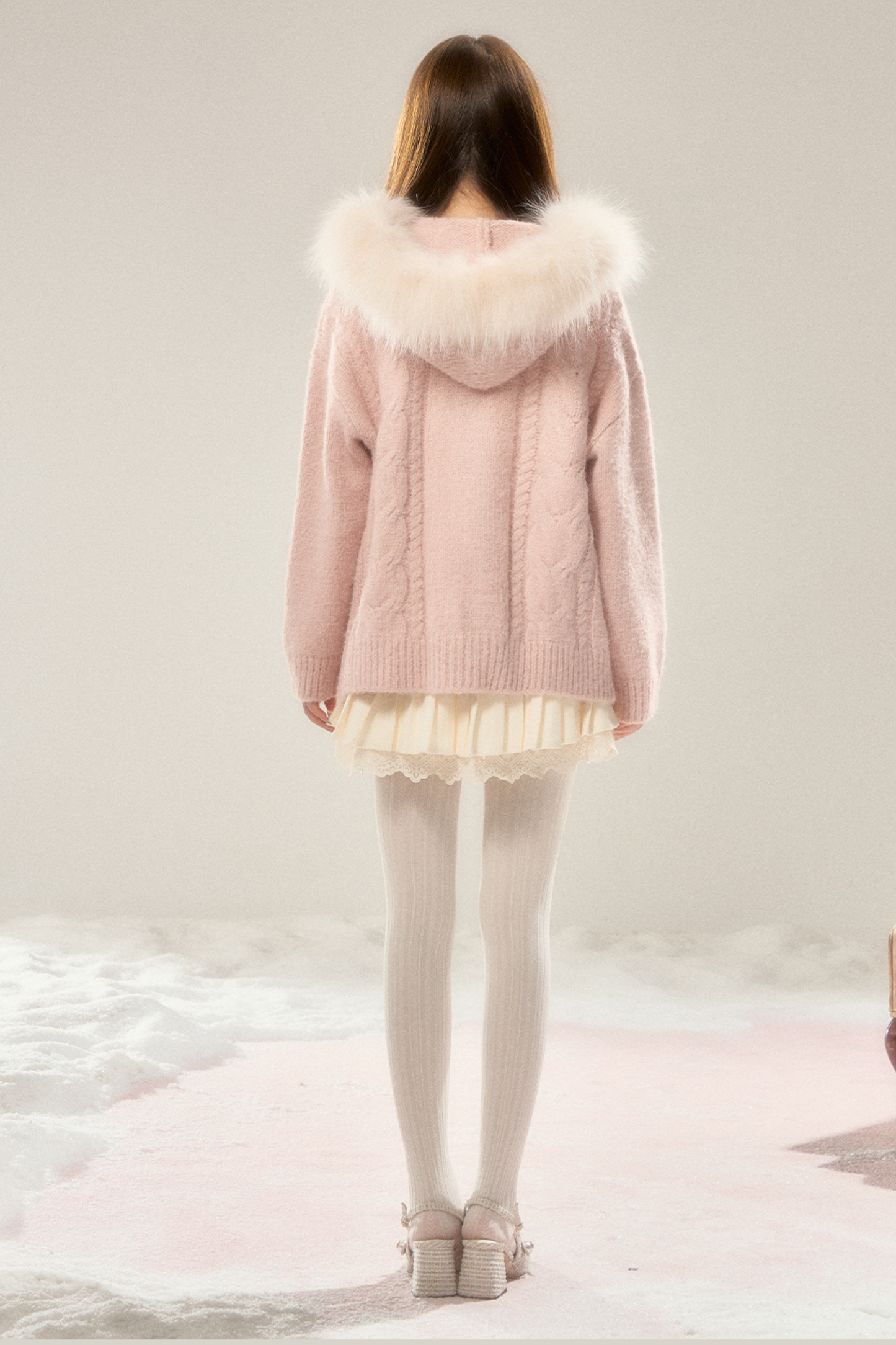 Sweet Fur Collar Hooded Knit Cardigan