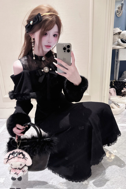 スリムダークニットドレス