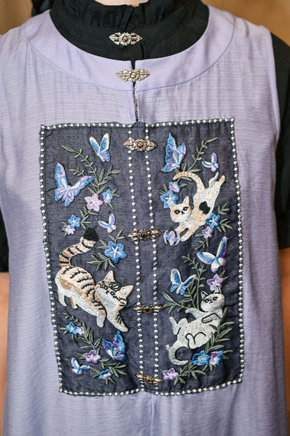 チャイナガーリーノースリーブサンドレスパッチワンピース