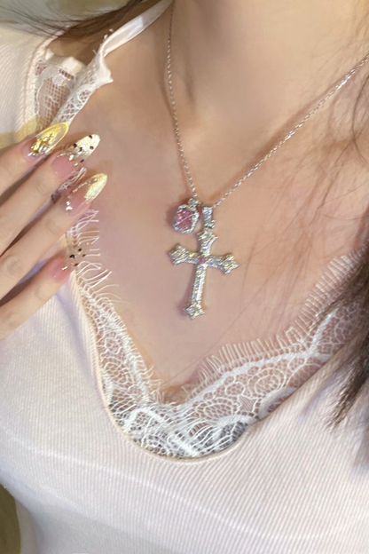 クロスピンクペンダントネックレス