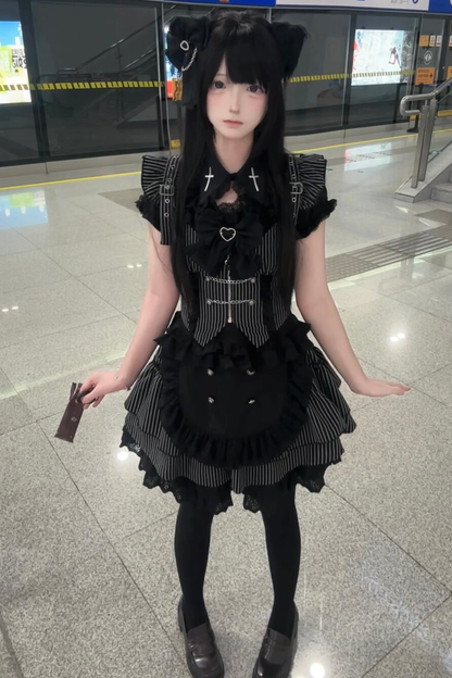 エンジェルストライプクロスベスト+トップス+スカート