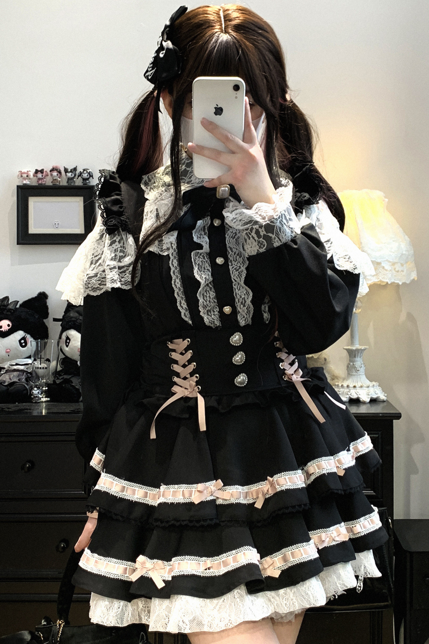 [Pre-order item] Frilled Ribbon Lace-up Suspender Skirt