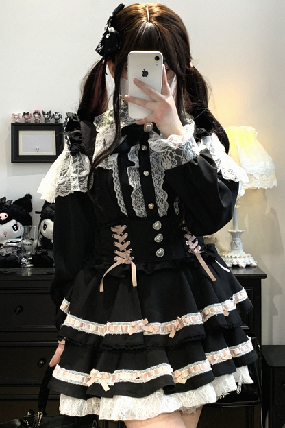 [Pre-order item] Frilled Ribbon Lace-up Suspender Skirt